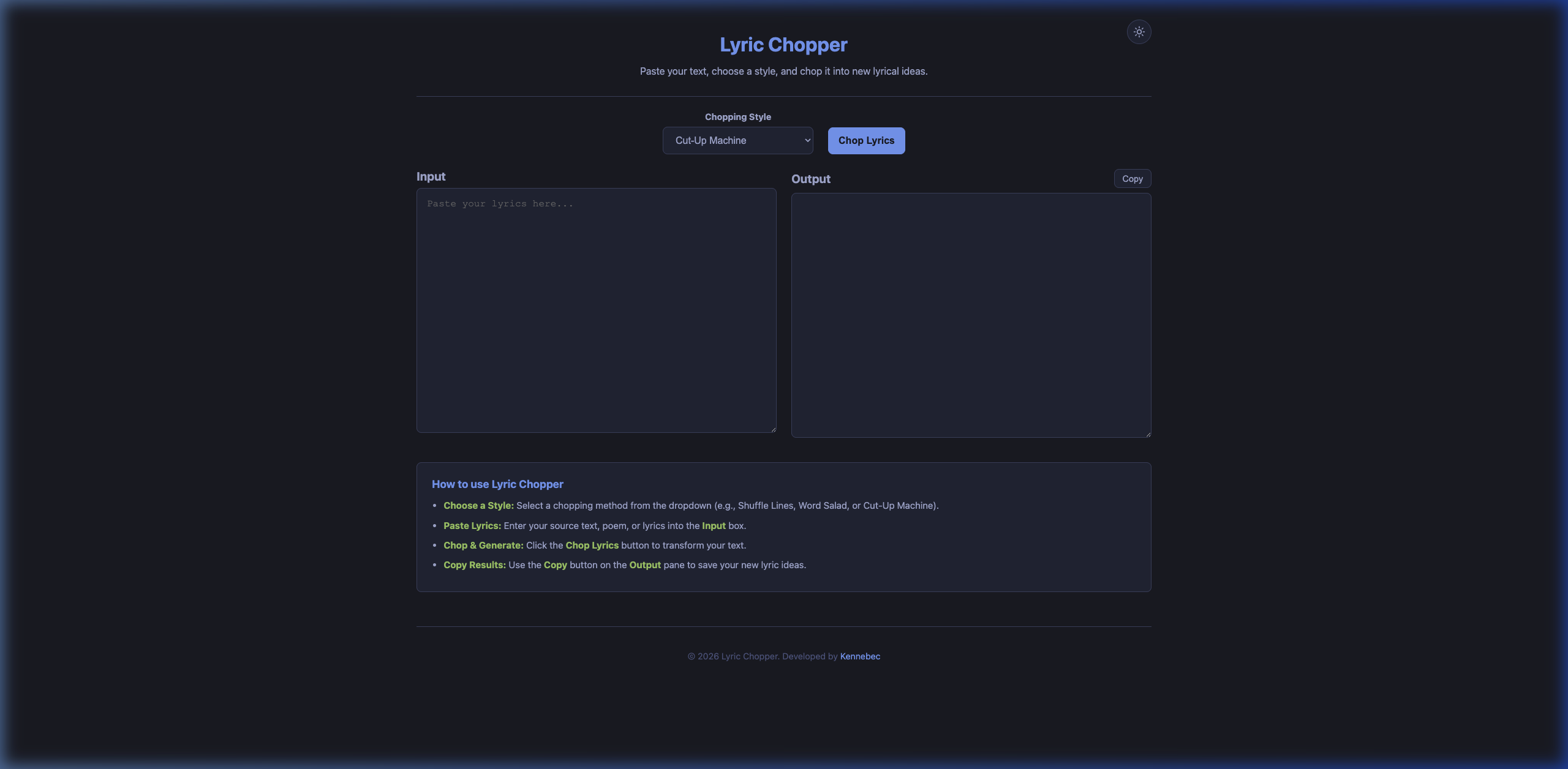 Lyric Chopper Main Screen