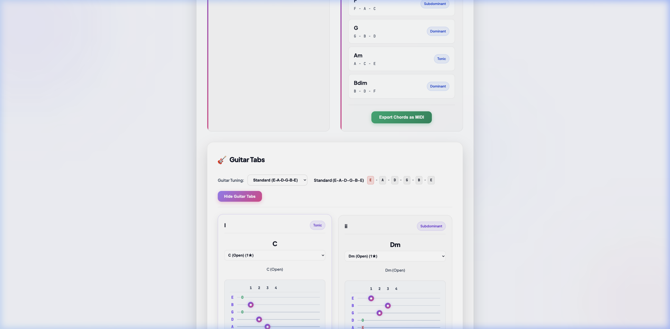 Guitar Chords and Tabs Display