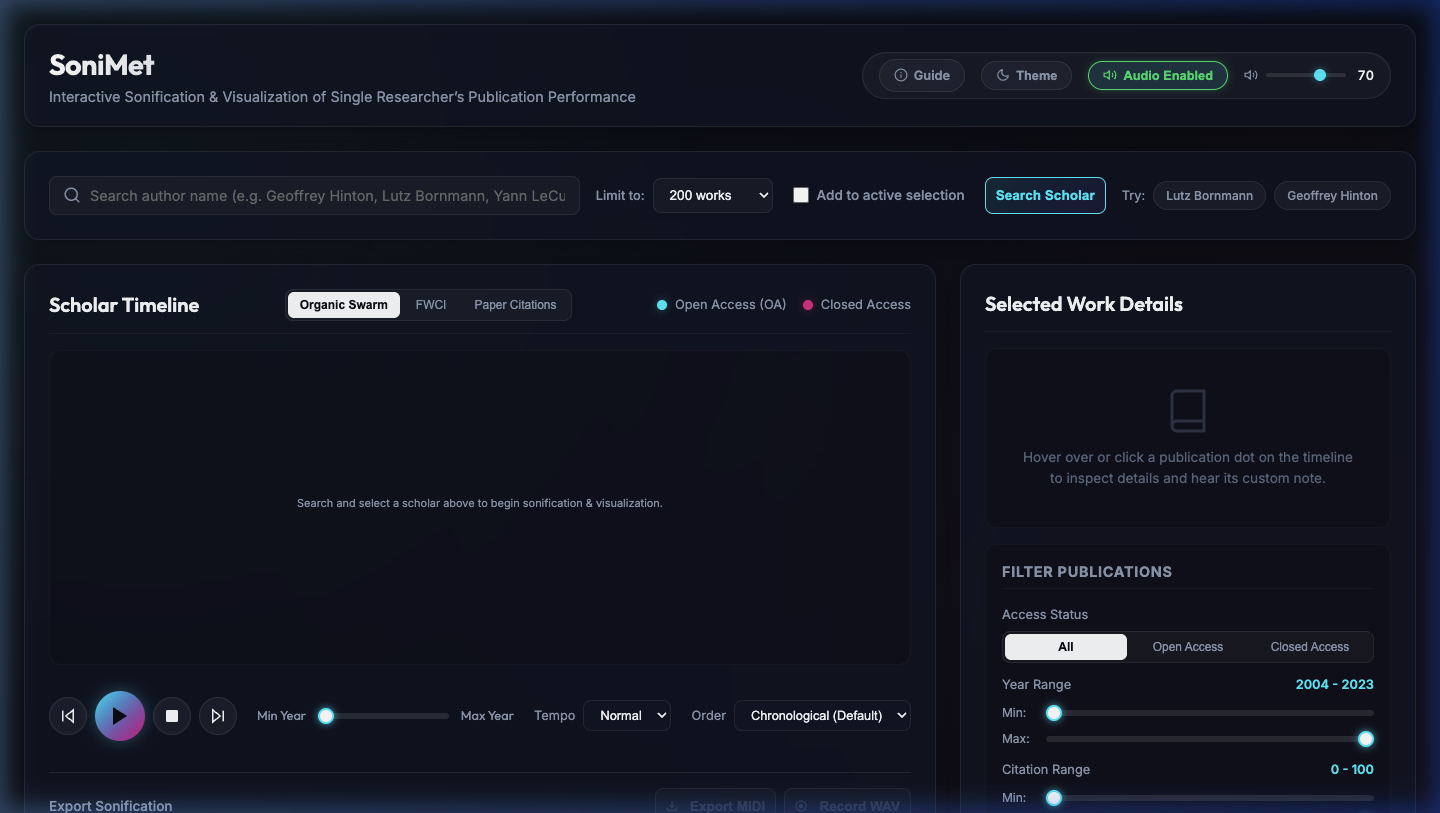 Sonimet Landing Page: Search and Control Dashboard
